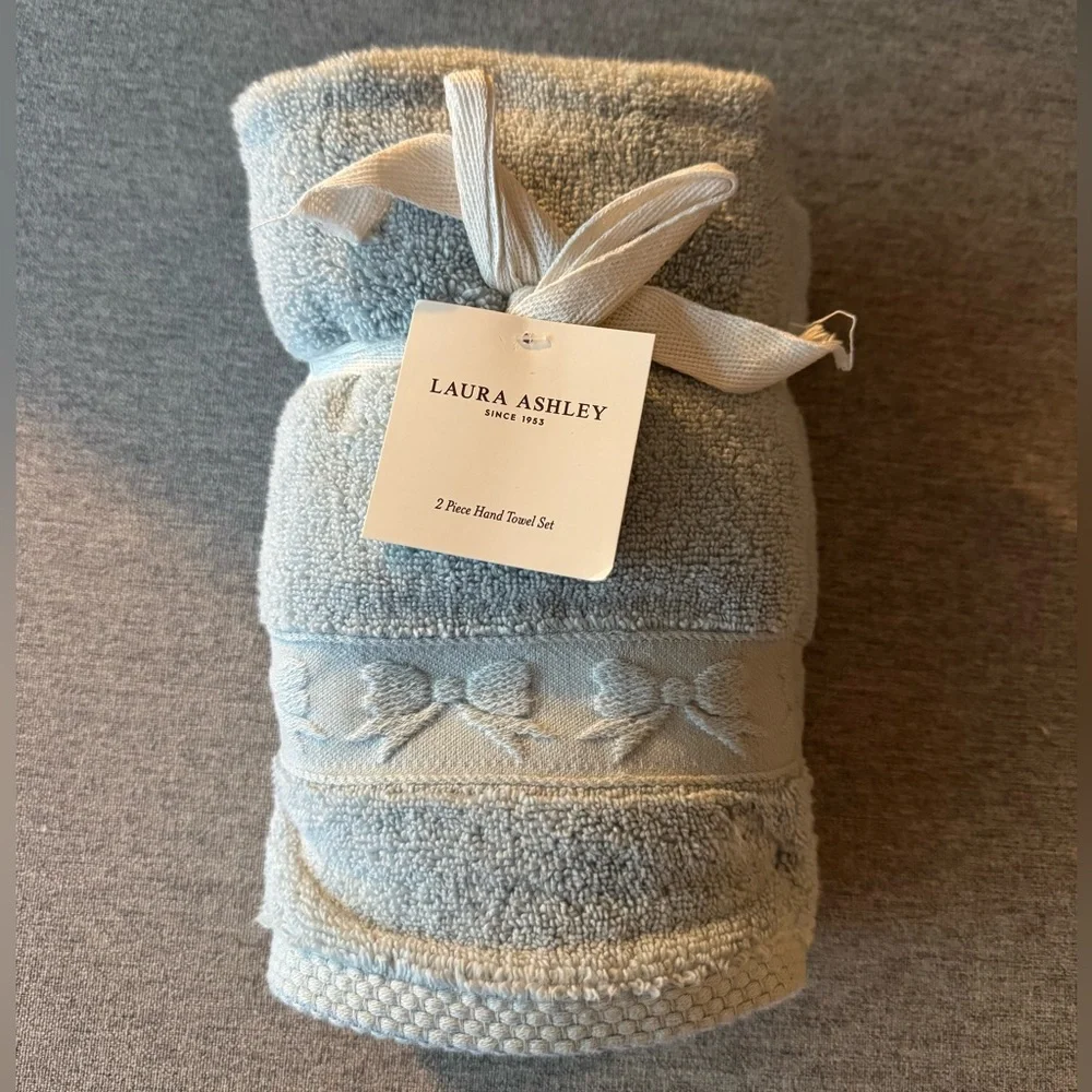 NWT Laura Ashley Soft Blue Cotton Hand Towel Set